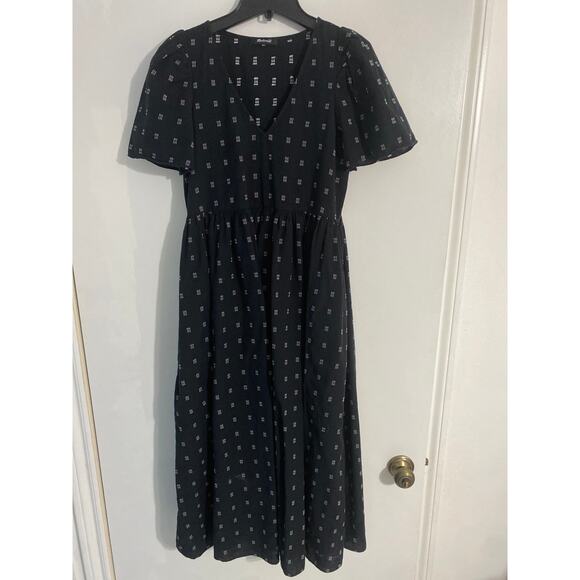Madewell midi dress women’s size XXS black embroidered pockets peasant cottage - Picture 3 of 7